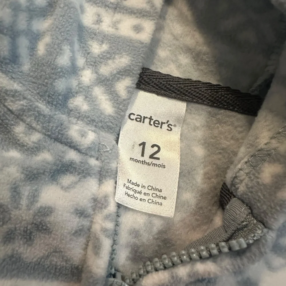 Carter’s Light Blue and White Snowflake Fleece Zip Up Jacket Size 12 Months - Picture 4 of 4